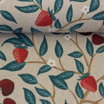 Preview: Dekodruck "Linde" Erdbeeren & Kirschen Beige by Swafing
